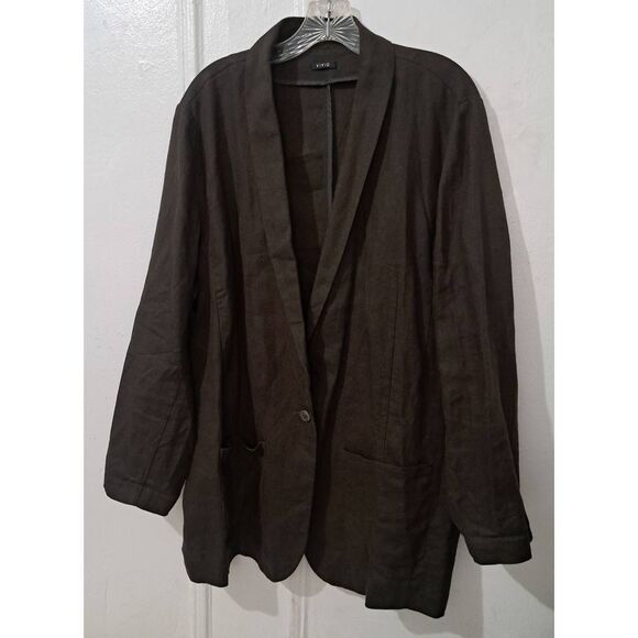 Vivid womens size 1XL dark brown 100% linen blazer jacket lagenlook minimalist - Picture 2 of 8